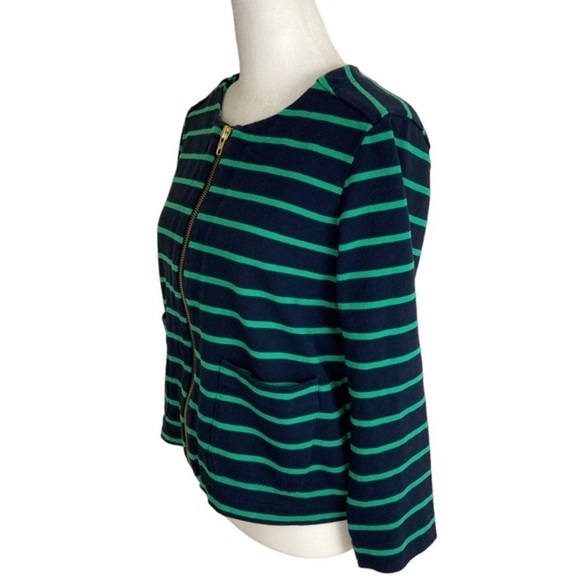 Lands’ End Nautical Blazer Zip-up Jacket Kelly Green & Navy Blue Striped Sz 10 - Picture 4 of 15